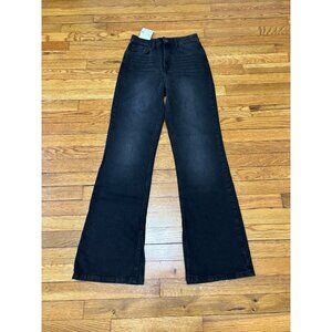 Forever 21 Womens High Rise Slim Fit Flare Jeans Size 26 Black Stretch Denim NWT